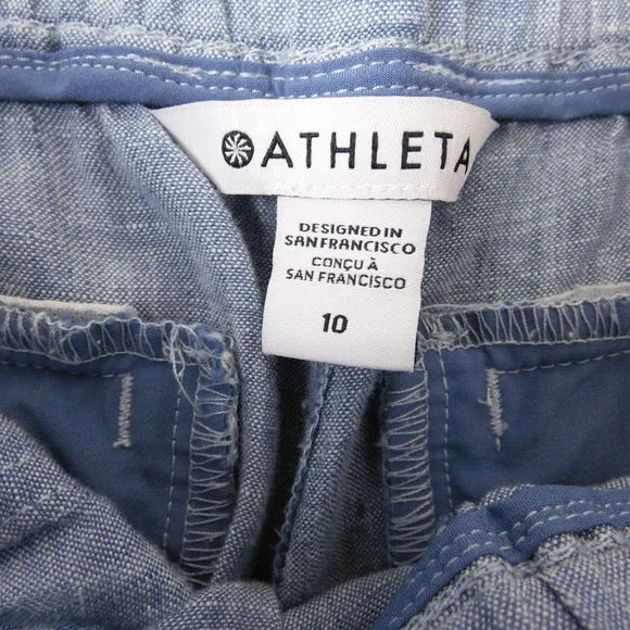 Athleta Blue Linen Blend Drawstring Zip Pocket Jogger Pants Women Size 10‎ - Picture 9 of 12